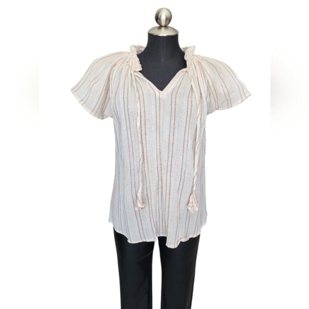 Ruffle Pleated Cotton Summer Blouse Size XL